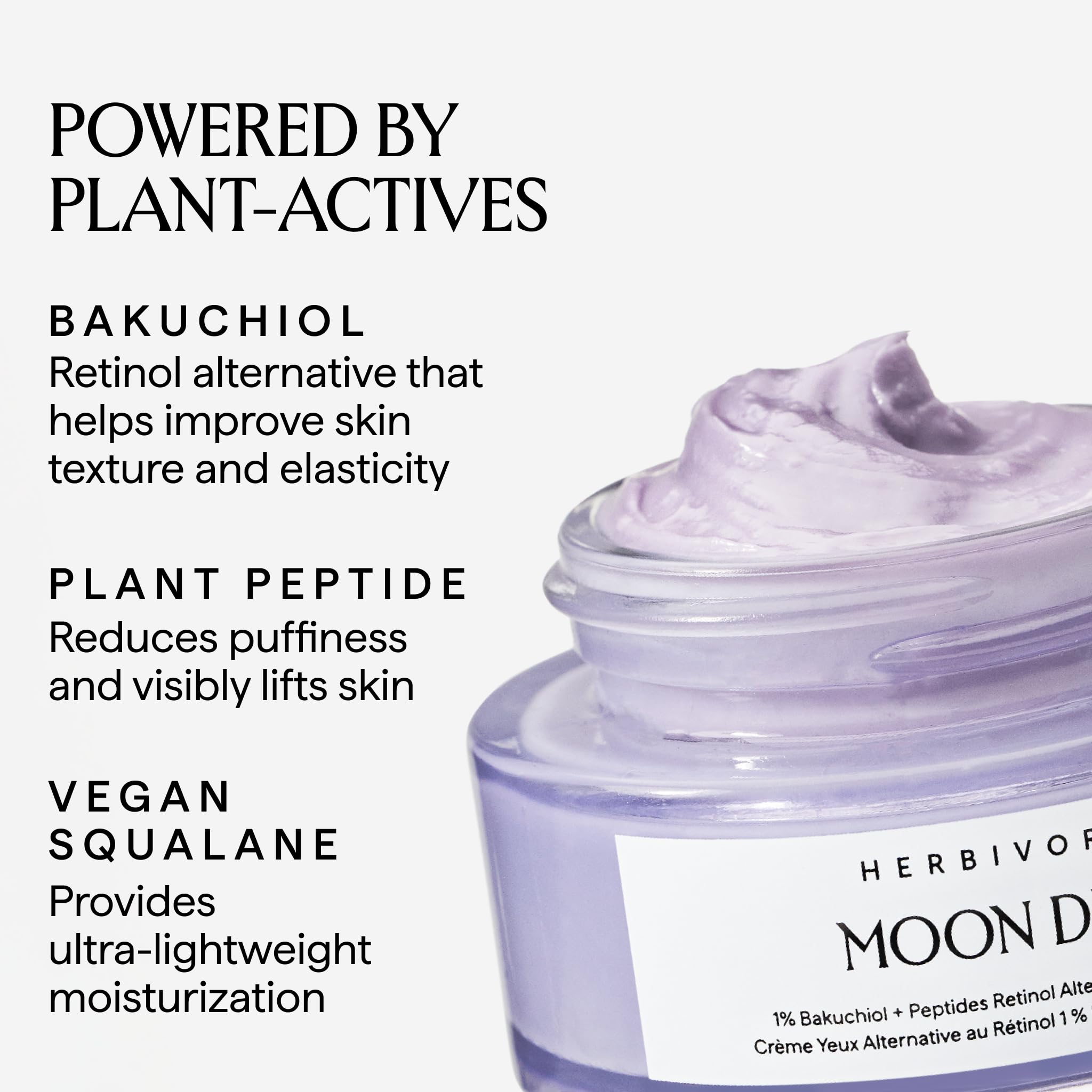 HERBIVORE Moon Dew 1% Bakuchiol + Peptides Retinol Alternative Anti Aging Eye Cream Reduces Fine Lines, Wrinkles & Puffiness, Plant-based, Vegan, Cruelty-free, 15mL / 0.5 oz