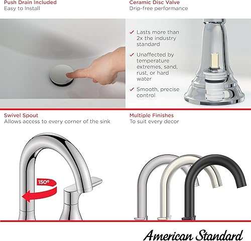 Miniatura 3 de American Standard 7061801.295 Aspirations - Grifo de baño de 8 pulgadas, 1.2 GPM, níquel cepillado