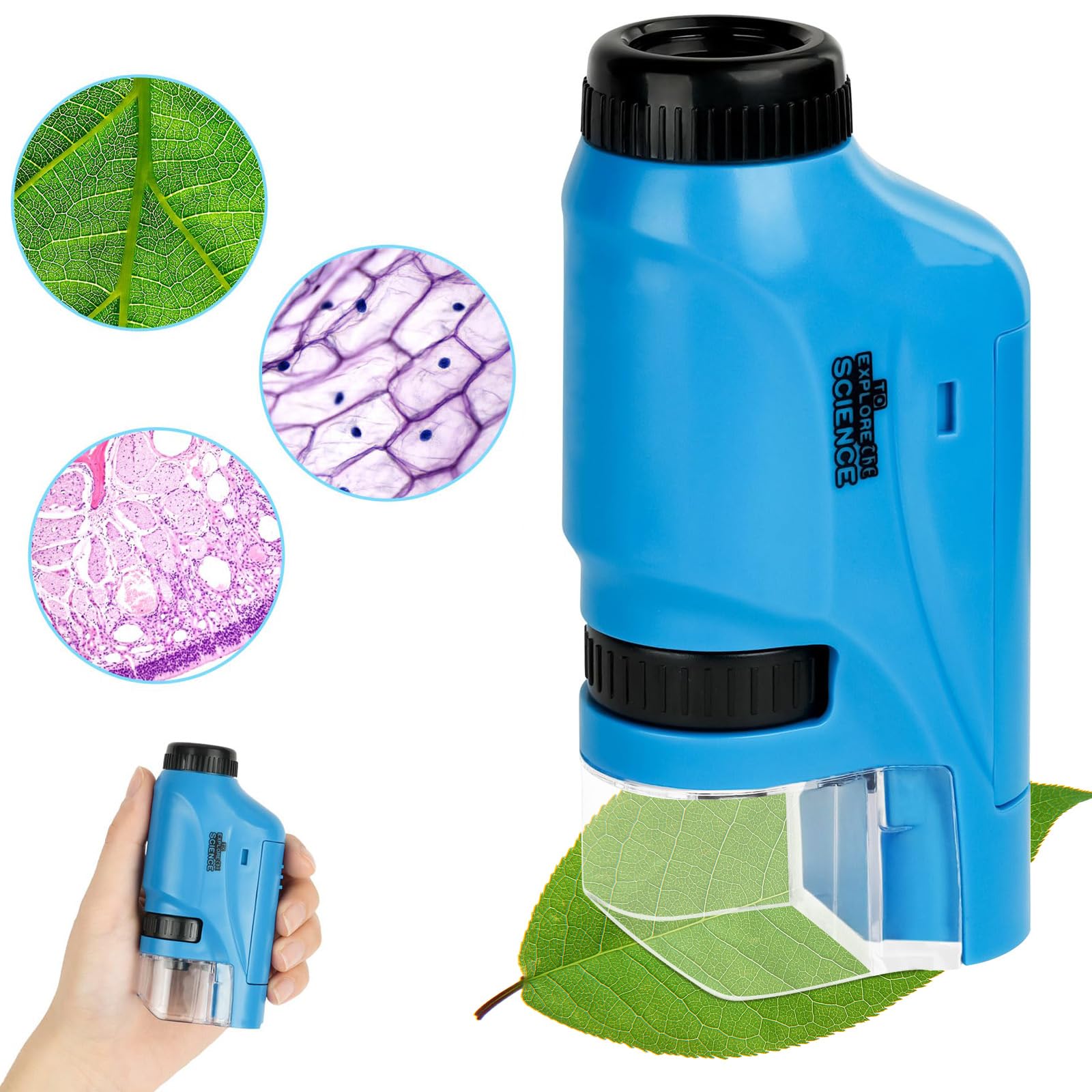 OSDUE Mikroskop Kieszonkowy dla Dzieci, Przenośny 60x-120x Mini Zoom z Podświetleniem LED, Zabawka Edukacyjna, Prezent dla Uczniów i Przedszkolaków