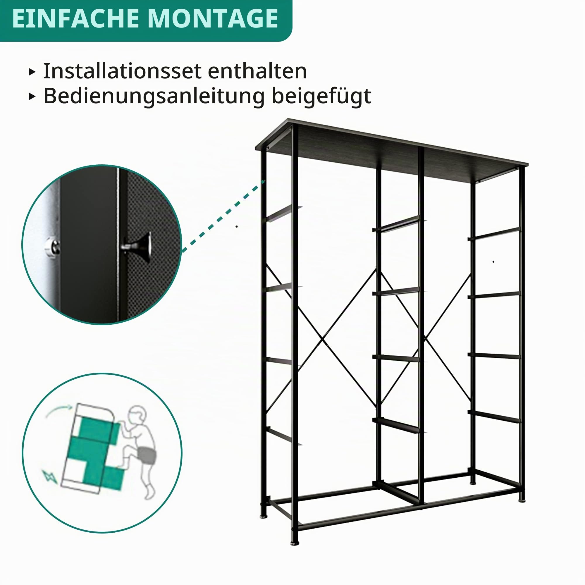 YITAHOME Kommode, Schrank, Aufbewahrungsschrank, 10 Schubladen aus Stoff mit Griffen, Aufbewahrungskommode, Metallrahmen,Schwarze Holzmaserung