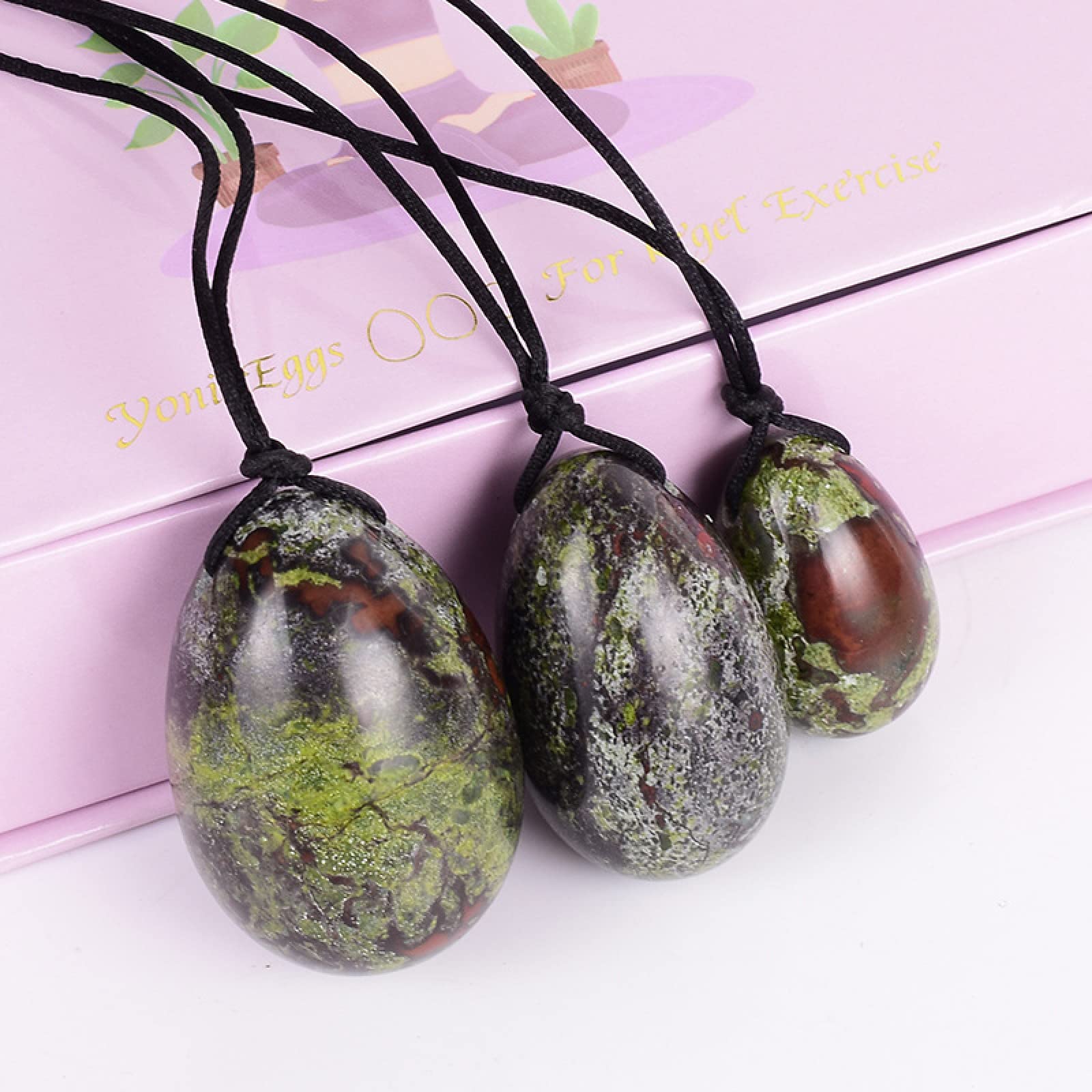 3Pcs / Set 100% naturel Jade Yoni Egg Kegel Exercice, 3 œufs avec boîte