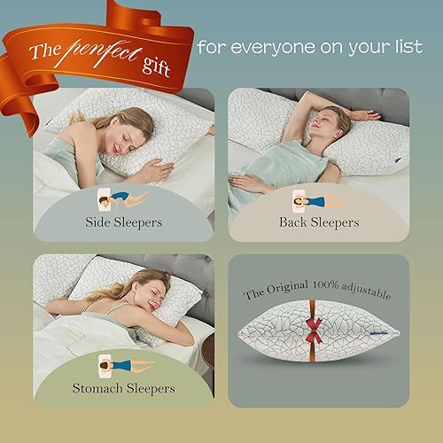 Miniatura 4 de Almohada de espuma viscoelástica triturada para dormir, almohadas de cama refrescantes tamaño Queen, almohadas ajustables suaves y firmes o