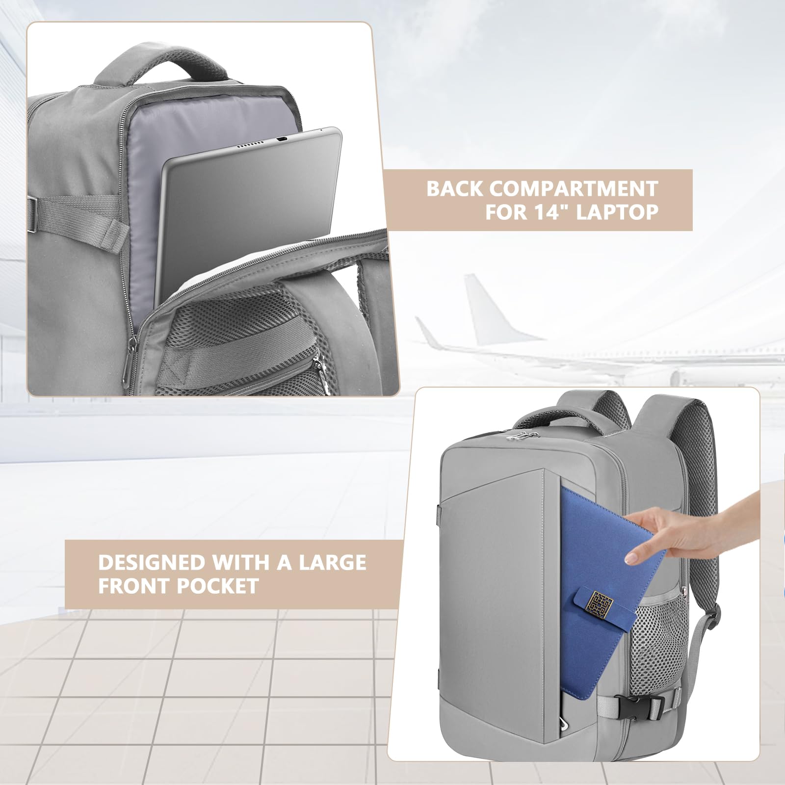 KIRFEIHT Zaino da Viaggio 40x20x25 per Ryanair Bagaglio a Mano Aereo Piccolo - Zaini Universali per Uomo e Donna, Piccola Borsa da Viaggio da Cabina, Zaini da Scuola e da Lavoro (Grigio)