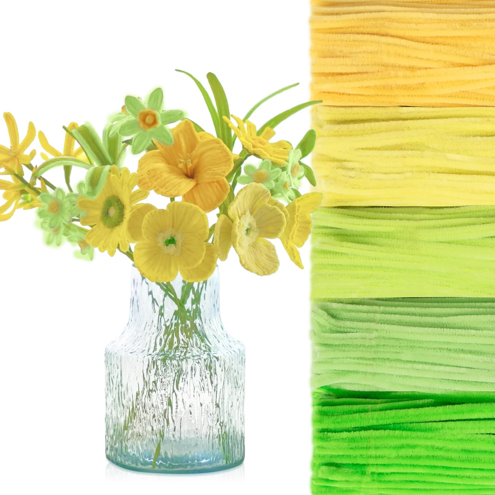 Peryiter 500pcs Pipe Cleaner Craft Pack, Yellow &amp; Green Flower, 12 Inch