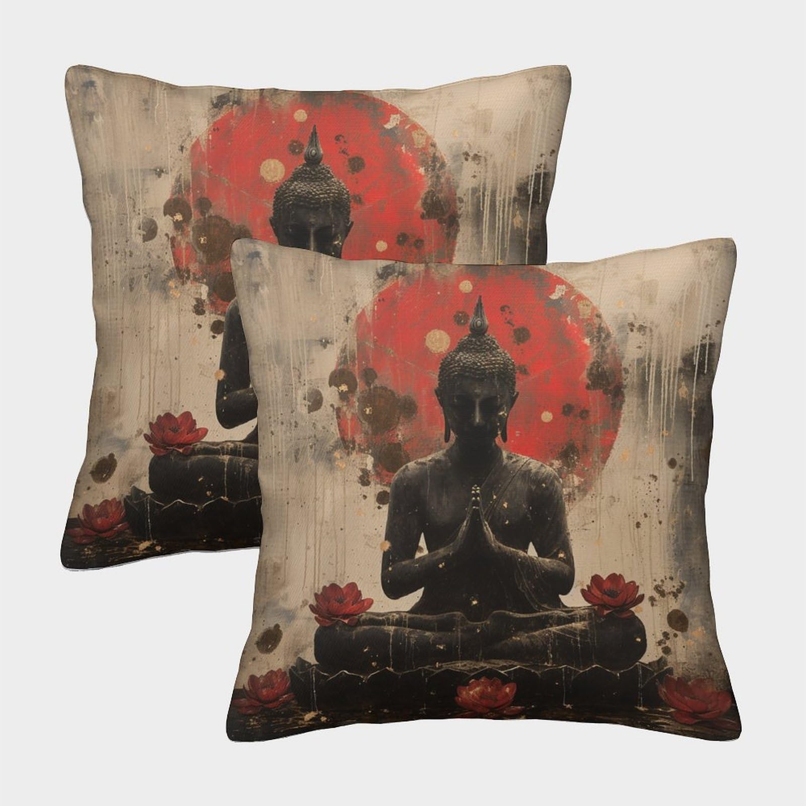 FZALUECVA Buddha Statue Homeware Cushions with Invisible Zipper Decorative Pillow case for Sofa Bed Livingroom Bedroom 40x40cm