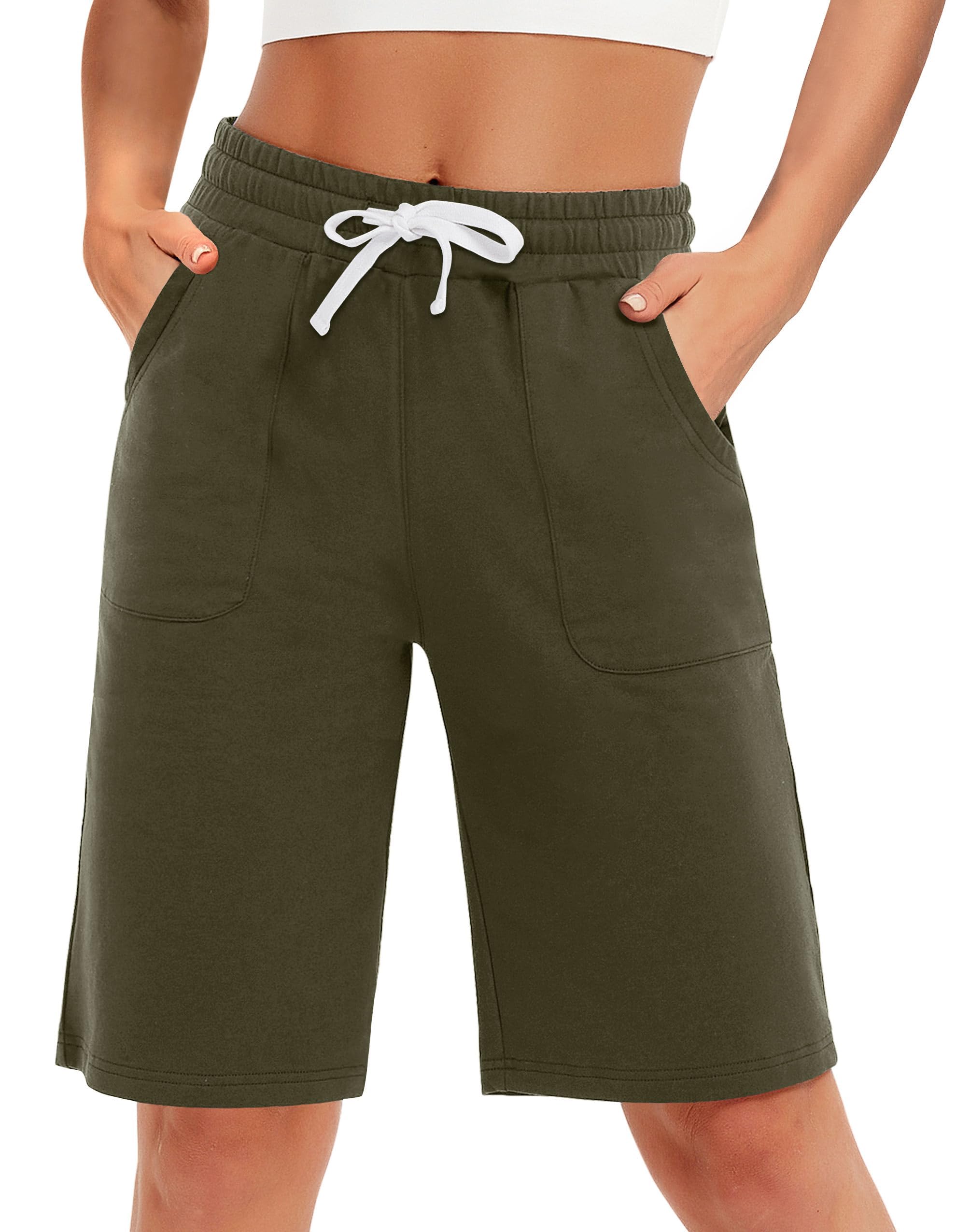 SPECIALMAGIC Cotton Sweat Shorts with Pockets for Women 10" Athletic Lounge Sports Workout Bermuda Knee Shorts