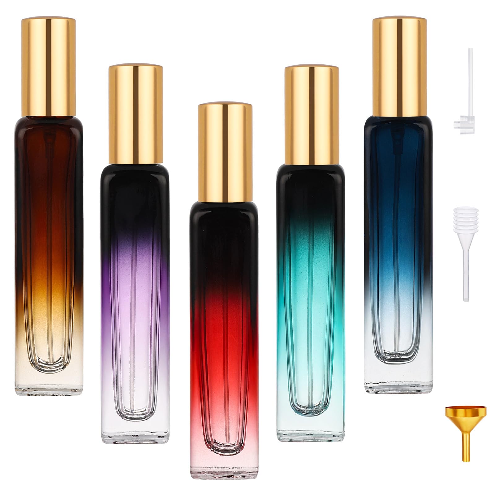 0.5oz Empty Refillable Travel Perfume Bottles, 5pcs Glass Travel Size Perfume Atomizer, 15ml Small Cologne Sprayer Set, Portable Mini Cologne Bottle with Refill Tool for Women