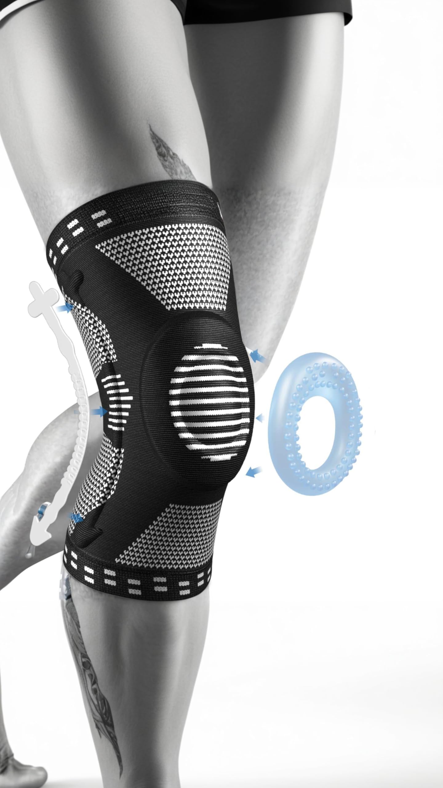 Sweet seven Advanced Knee Brace for Pain Relief & Support - Patella Pad, Stabilizers - Meniscus Tear, ACL, Arthritis, Joint Pain - Runner, Workout - Compression Sleeve Black Gray XL