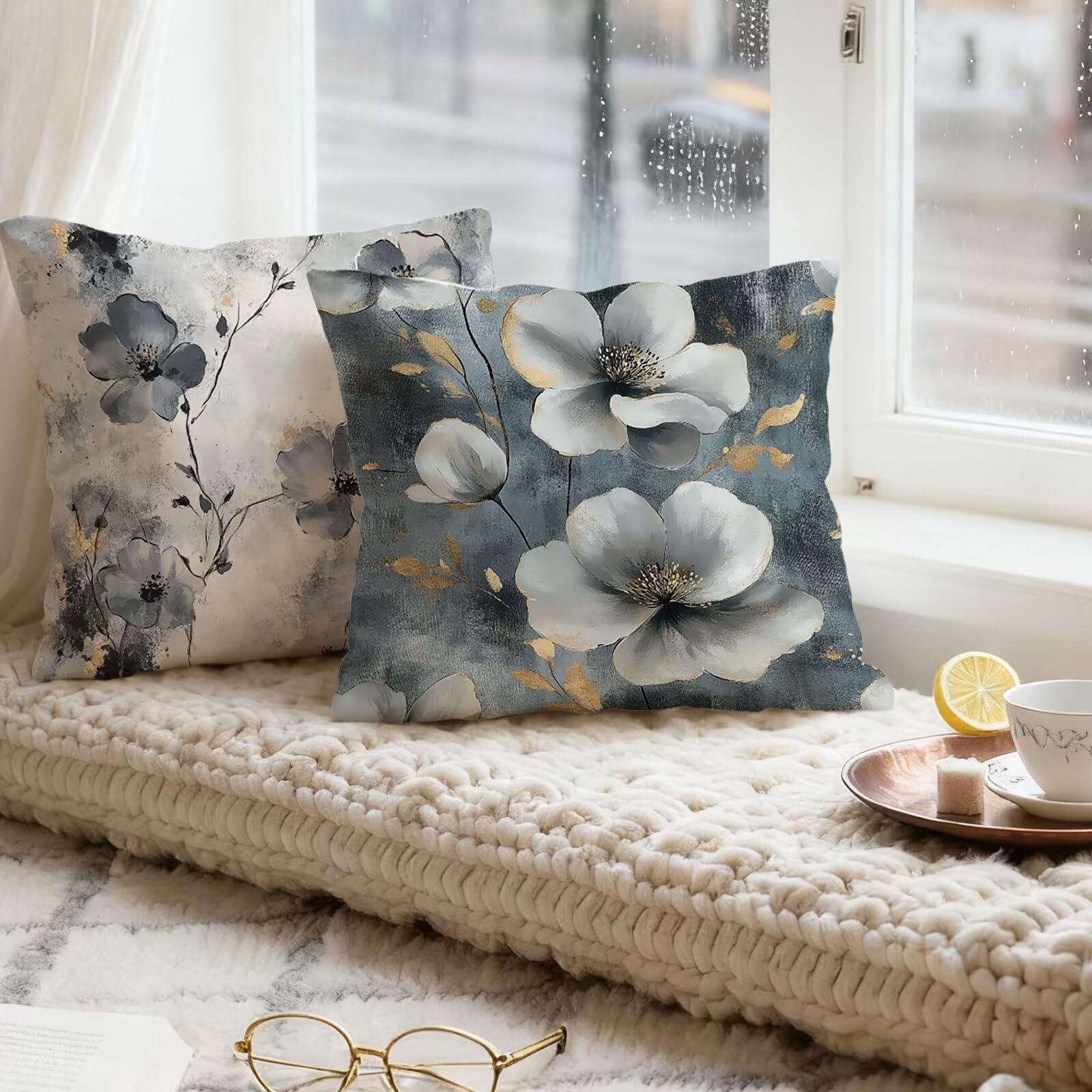 Gris Funda Cojin 60x60 Flor Funda Almohada 60x60 Cojines Sofa Súper Suave Fundas Cojines Decorativos Fundas Almohadas 4 Piezas Almohada Cervicales y Cuello, para Hogar Cama Salon Decoracion E - 543