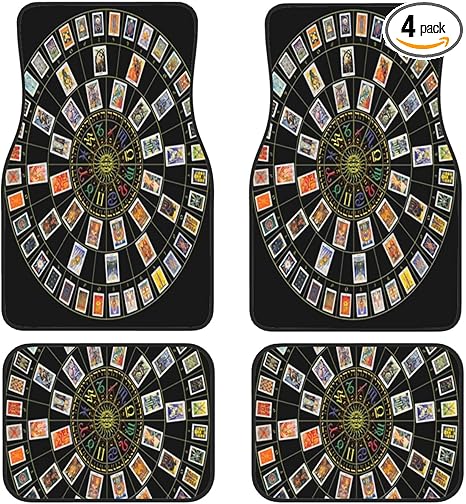 Astrology Wheel and Tarot 4-Piece Set of Car Floor Mats, Universal Rubber Car Carpet, Suitable for SUV, Sedan, Truck Waterproof Car Floor Mats