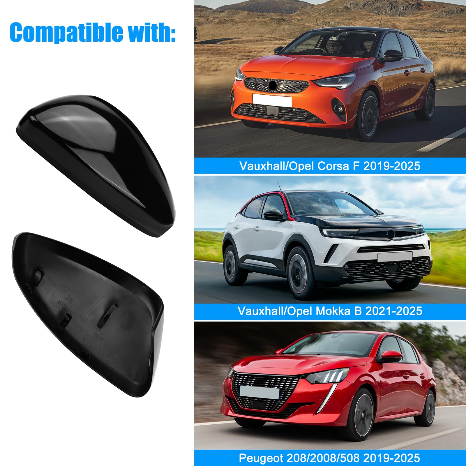 Oplatool 1 Paio Copri Specchietto Retrovisore Auto per O-pel Corsa F 2019-2025, Peugeot 208 508 2008 2019-2025, Tappo Copri Specchietto Retrovisore Copertura per Specchietto Retrovisore