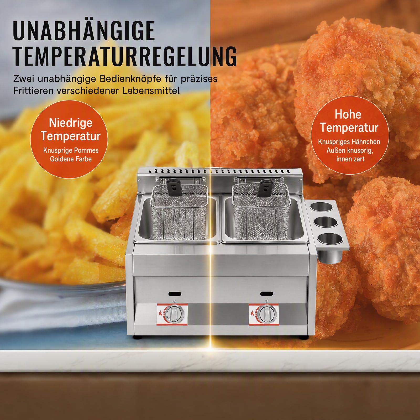Podwójna frytkownica gazowa, 2 x 6 l, ze stali nierdzewnej