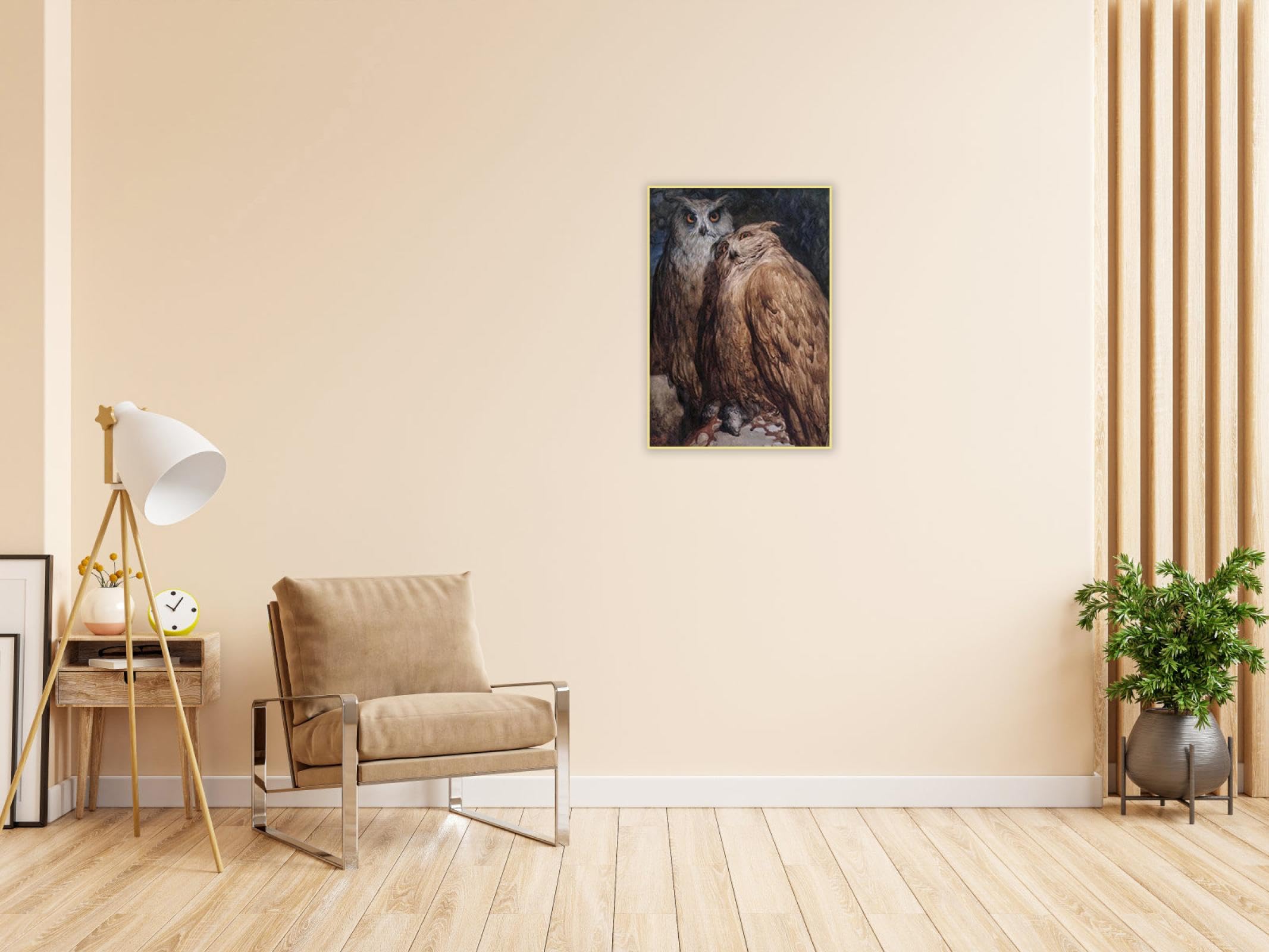 JZSDGB Złota ramka słynne obrazy - Gustave Doré obraz Giclee nadruk na płótnie - 'Dwie sowy'Reprodukcja na płótnie sztuka ścienna - nowoczesna sztuka plakat do wystroju salonu 50x75 cm