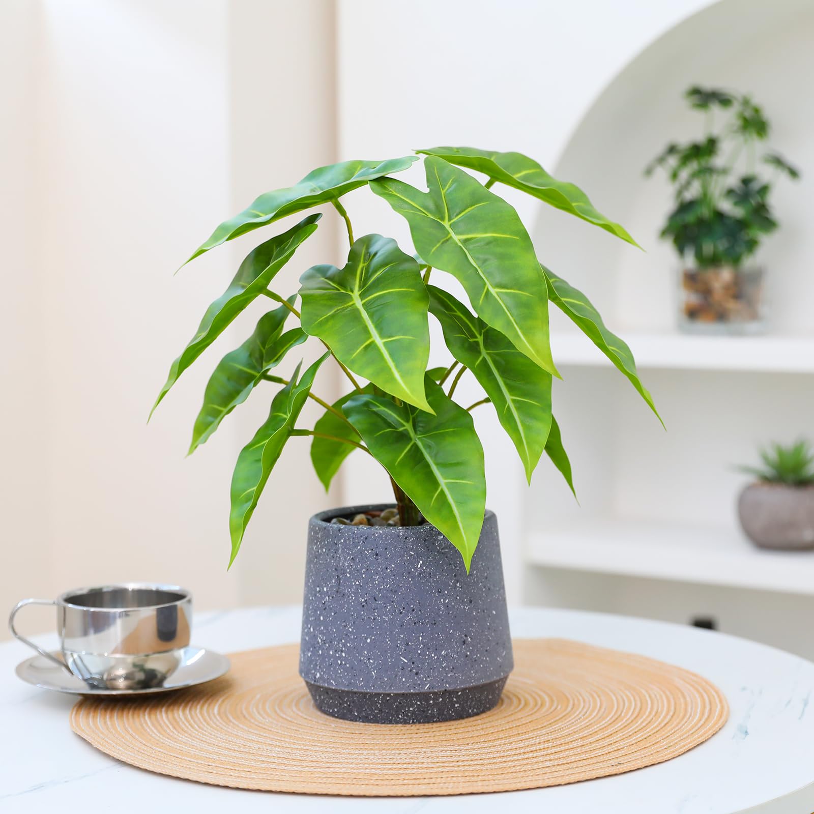 LUWENER Fake Plants Green in Grey Stone Pot - Image 3