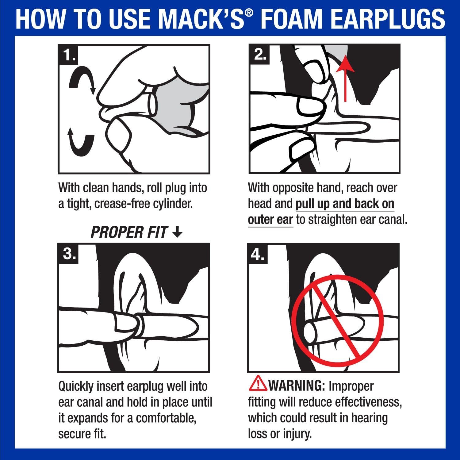 Mack's Lot de 50 paires de bouchons d'oreille en mousse ultra douce – SNR 32 dB – NRR le plus élevé, bouchons d'oreilles confortables pour dormir, ronflements, voyages, concerts, études, bruit fort