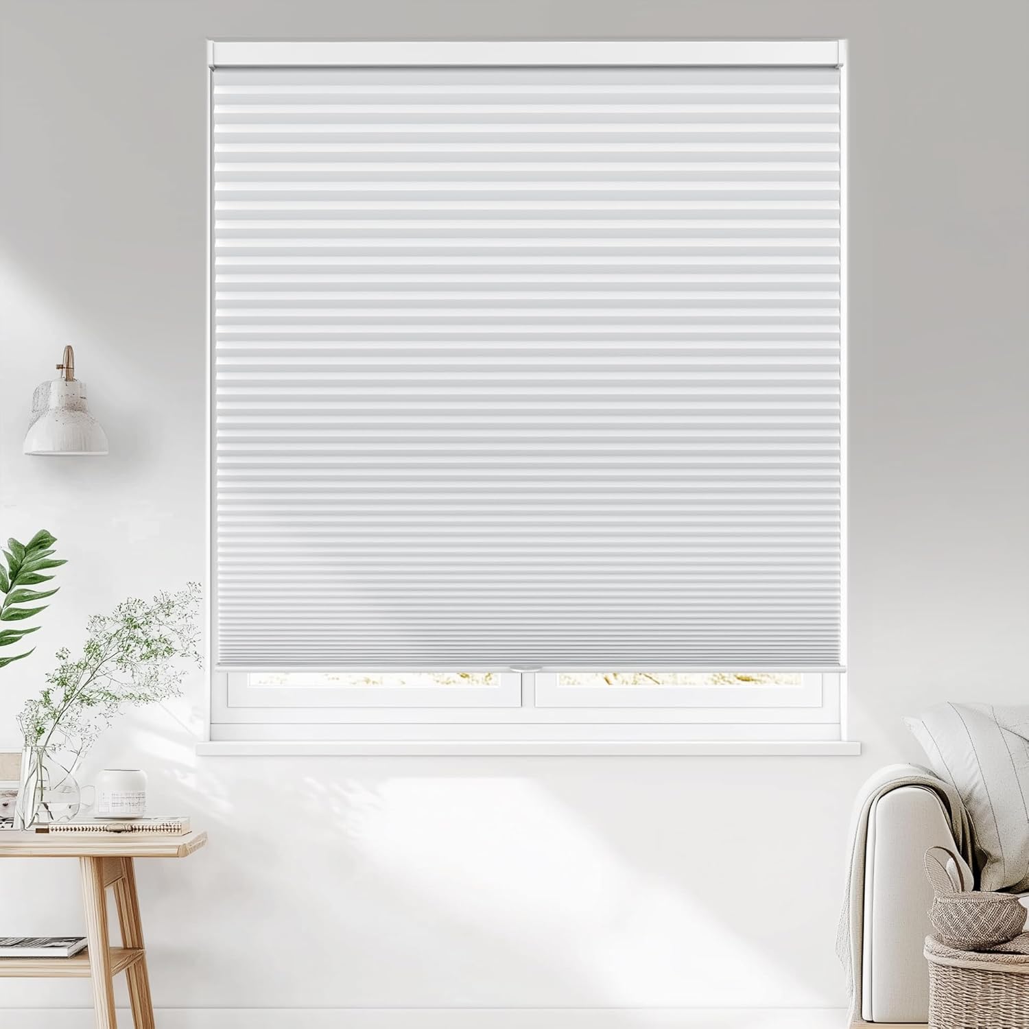 1.5" Cellular Shades, Cordless Blackout Honeycomb Shades Room Darkening for Indoor Windows Bedroom Bathroom Living Room, Customize Size White
