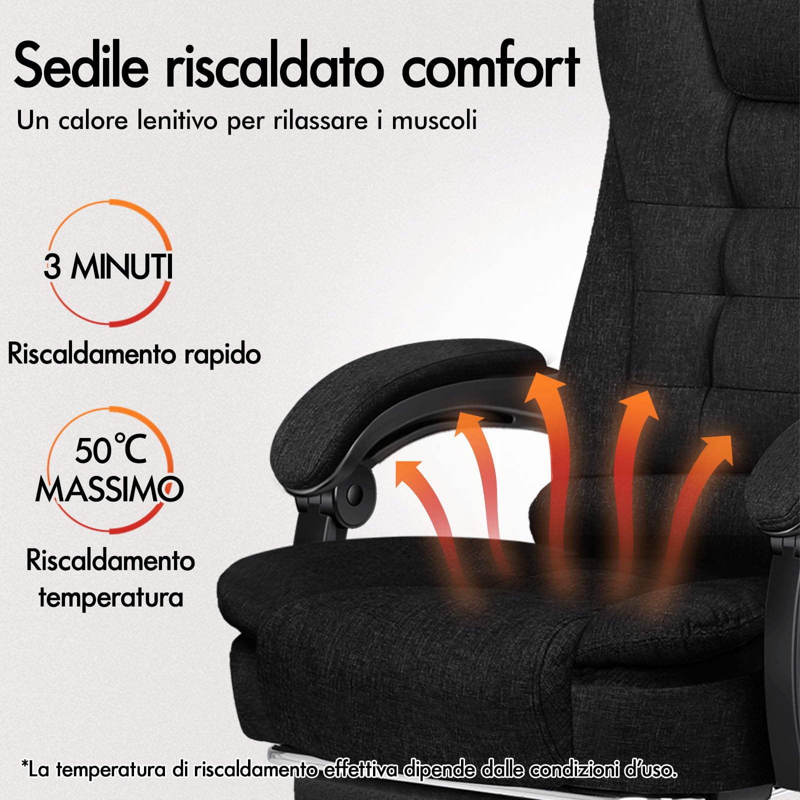 ALFORDSON Sedia Scrivania con Massaggio, Sedia Ufficio Ergonomica con Sedile riscaldato, Supporto Lombare e Poggiapiedi, Poltrona Girevole per Ufficio e Studio Sala Riunioni, Tessuto(Nera)