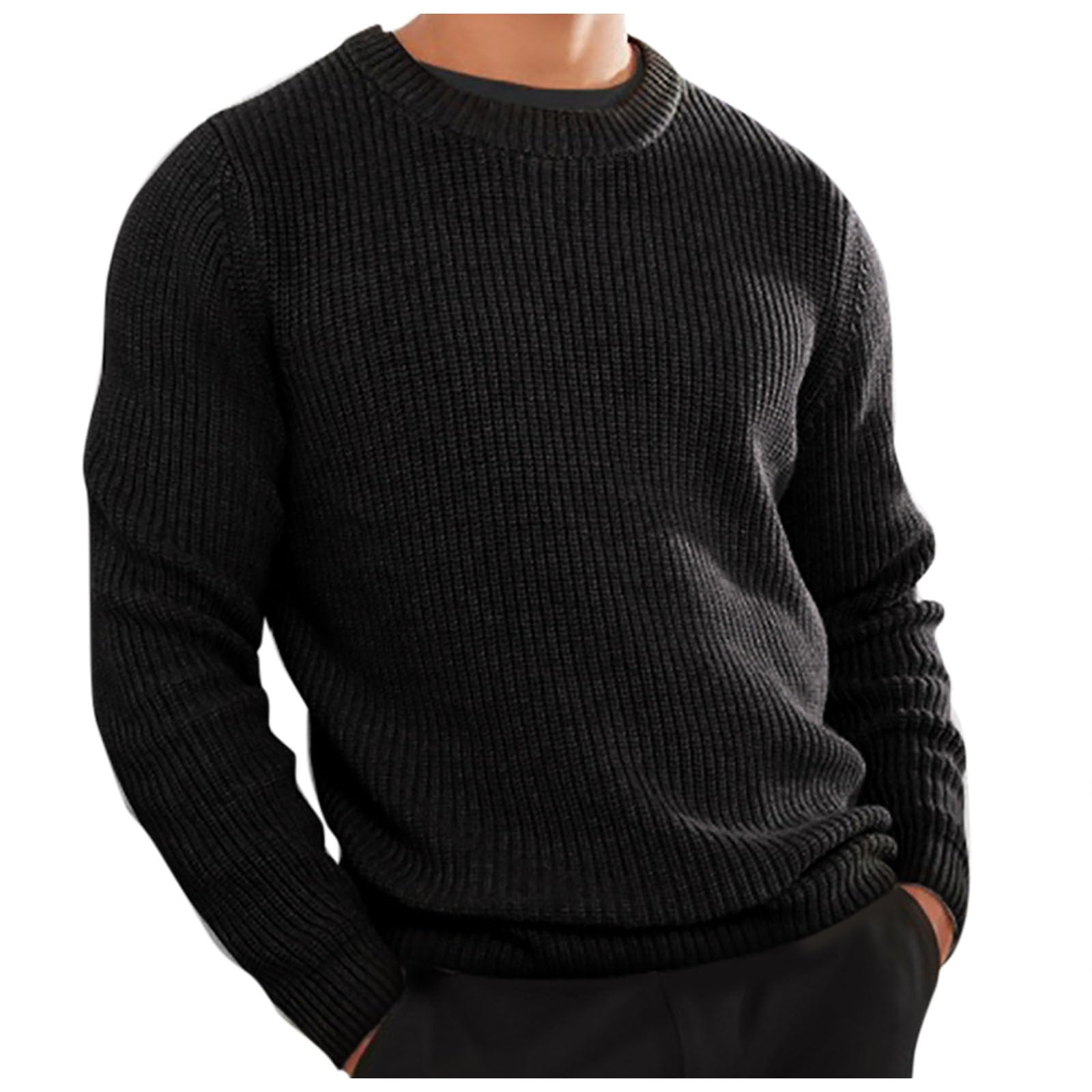 Generisch Jersey básico de trabajo para hombre, monocolor, camiseta de manga larga, jersey de punto fino, jersey de punto de negocios, sin capucha, elegante, manga larga, suéter de invierno, corte