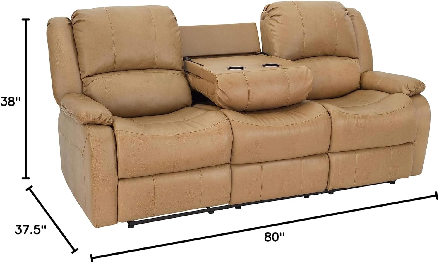 RecPro RV 80" Sofa Triple Recliner & Drop-Down Console | Modular Wall Hugger | Suprima Leather (Toffee)