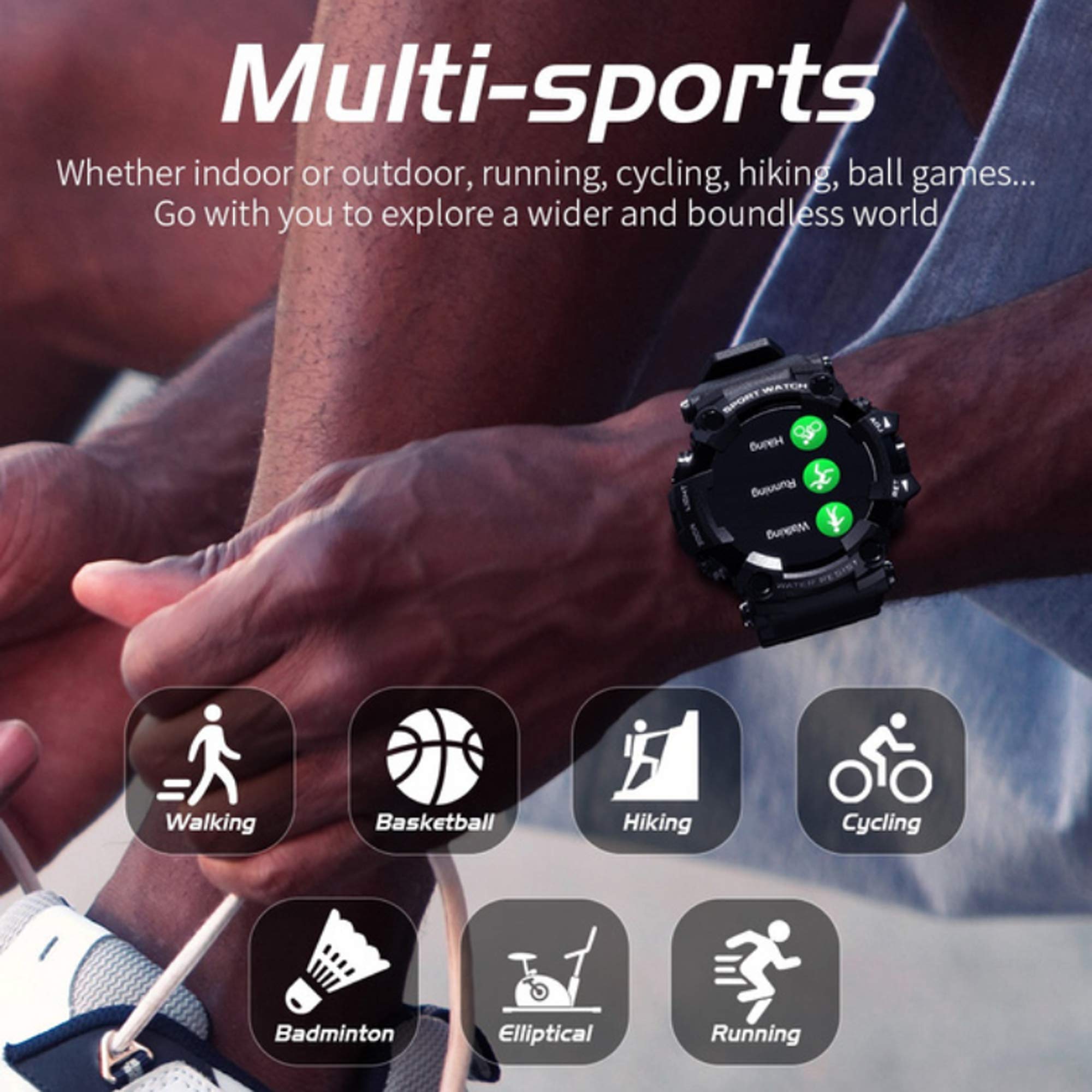 Q&N Militare Smart Watch Uomo Sport Smartwatches Impermeabile Fitness Tracker Misuratore di Pressione Sanguigna Cardiofrequenzimetro per Android iOS,Blu