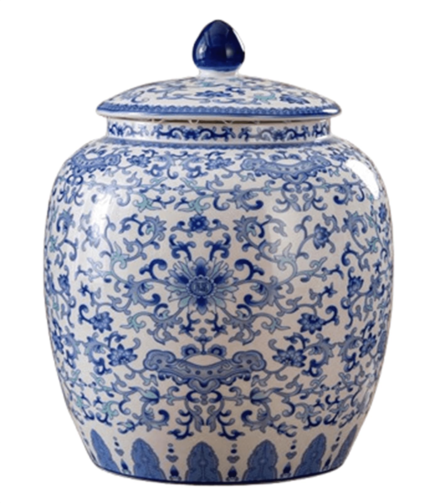 NHDVDVAV Blue and White Ginger Jar, Chinoiserie Vase Decor for Living Room, Ceramic Decorative Tea Storage Porcelain for Home Bedroom Table Shelf Tabletop,B