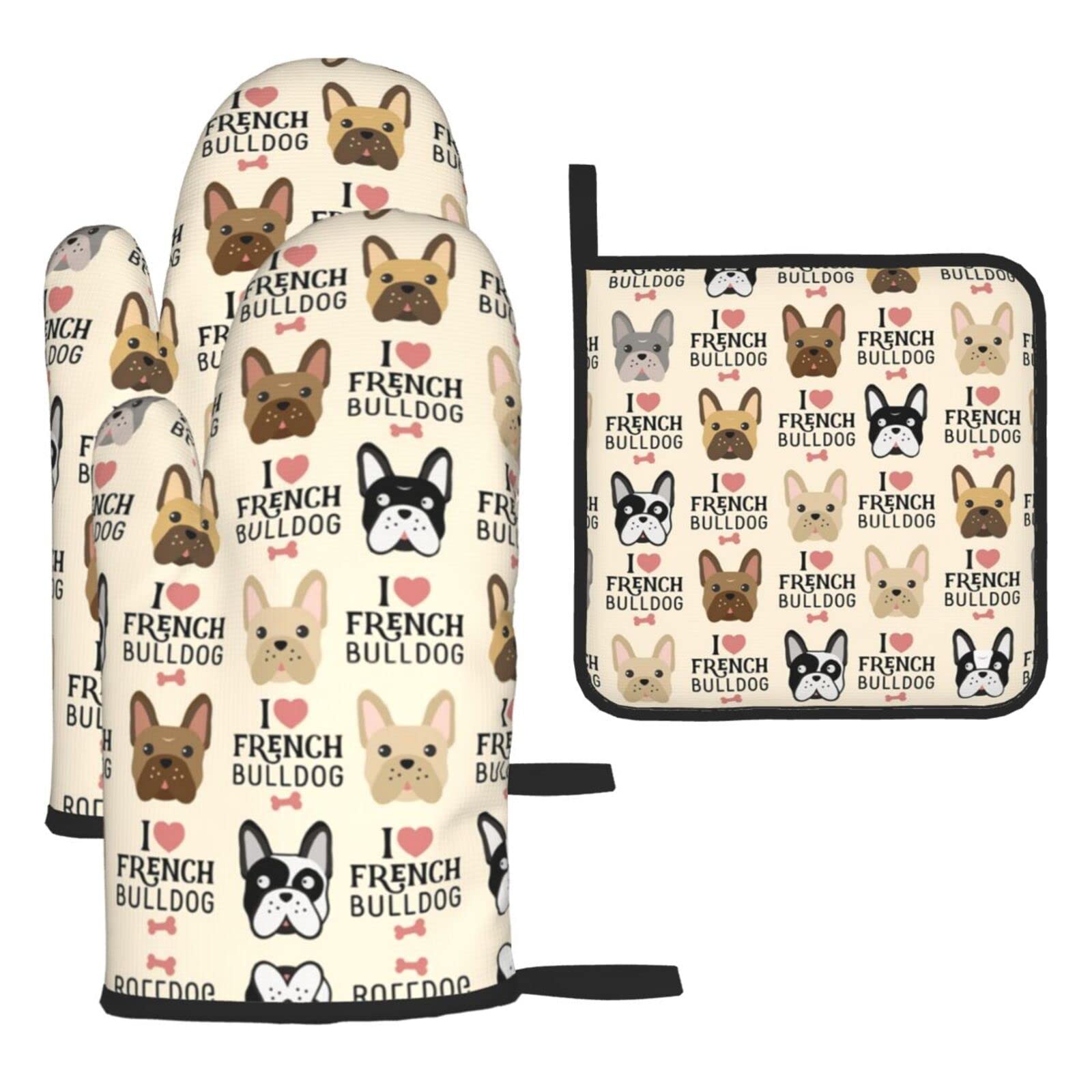 Dog Oven Mitts and Pot Holder Kitchen Set for Grilling, Cooking, Baking, Heat Resistant
