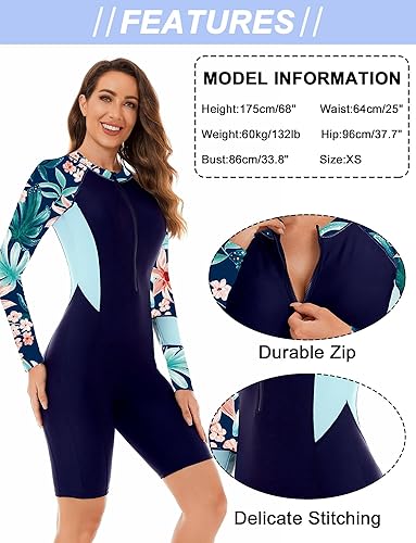 Miniatura 9 de FEOYA Boyleg - Traje de baño de una pieza para mujer, manga larga, acolchado, protector, hasta la rodilla, atlético, modesto