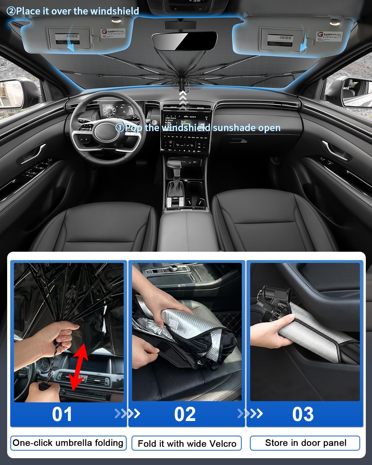 SHAOHAO Compatibile con Hyundai Tucson NX4 2022-2026 Parasole per auto Parasole per parabrezza Facile da riporre Maniglia con cordino Protezione UV Accessori Hyundai Tucson parasole