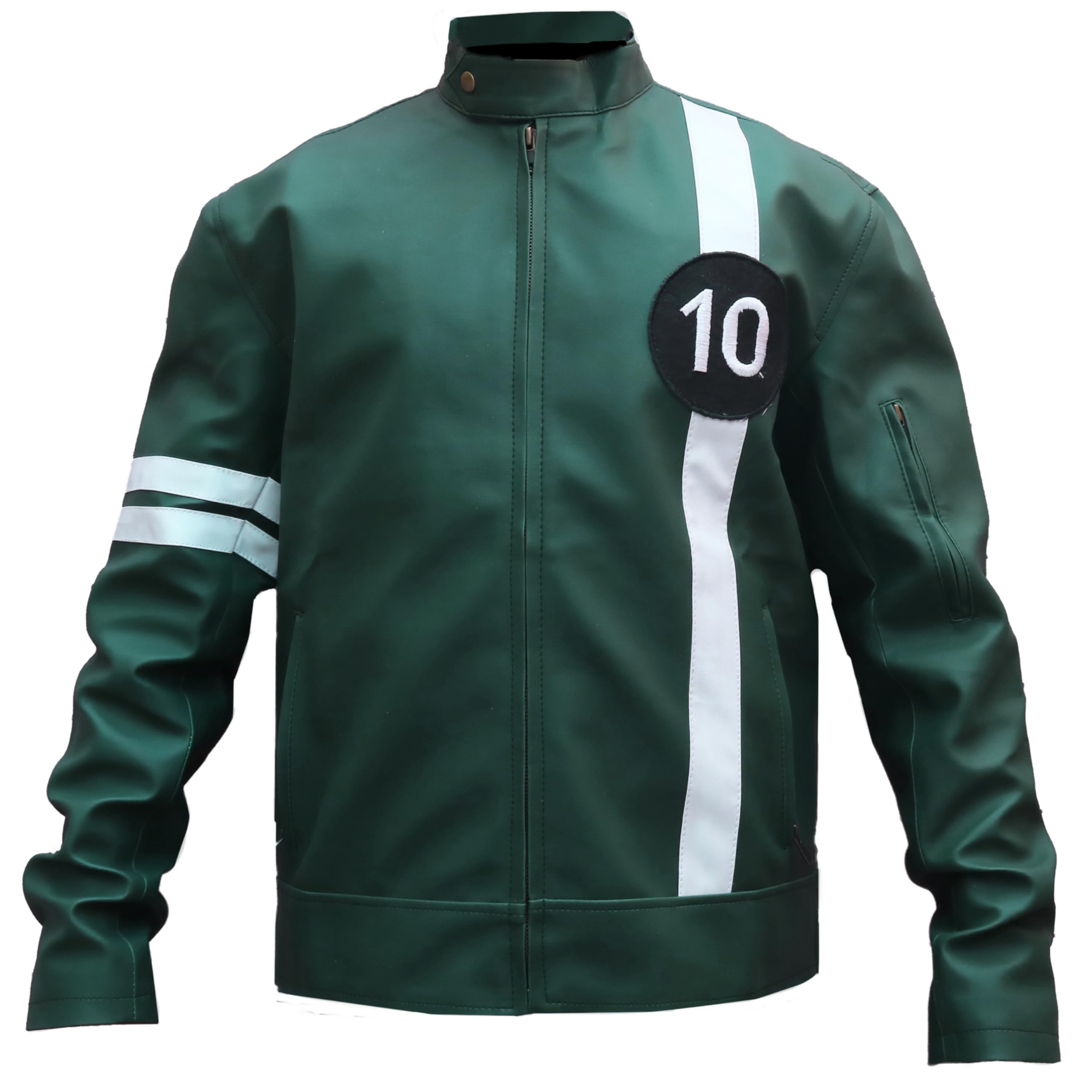 Green Alien Swarn Tennyson Ben - Ten Jacket Faux Leather Green and White Biker Jacket For Men