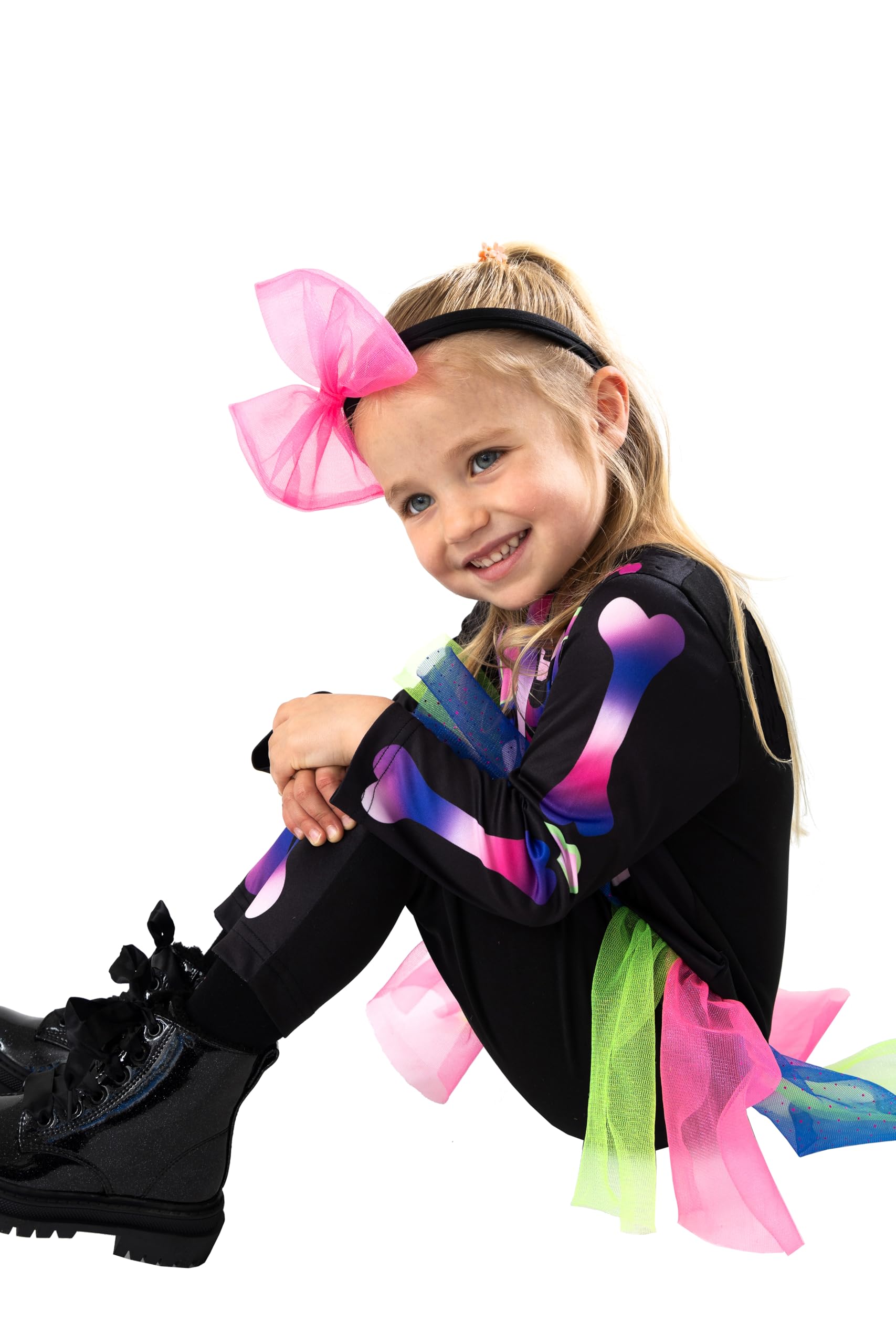 Blues Group Girls Skeleton Cutie Halloween Costume - Colourful Skeleton Jumpsuit with Tutu & Headband - 2-3 Years - Image 3