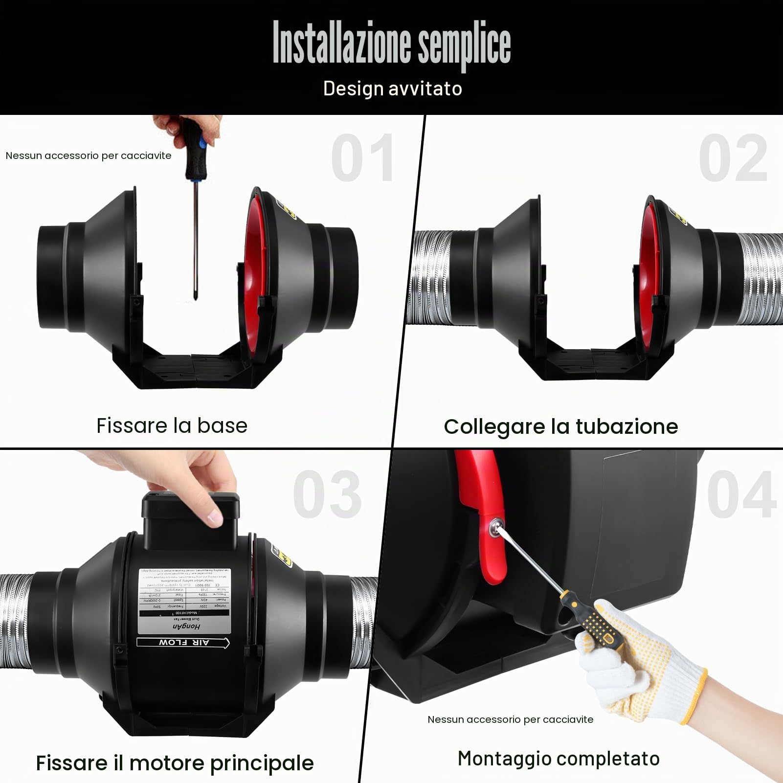 Ventilatore di condotto in linea regolabile da 100 mm per estrazione fumi, 310 m3/h ventilatore di scarico silenzioso, spina UE per bagno, tende per la crescita, ventilazione idroponica e ventola di