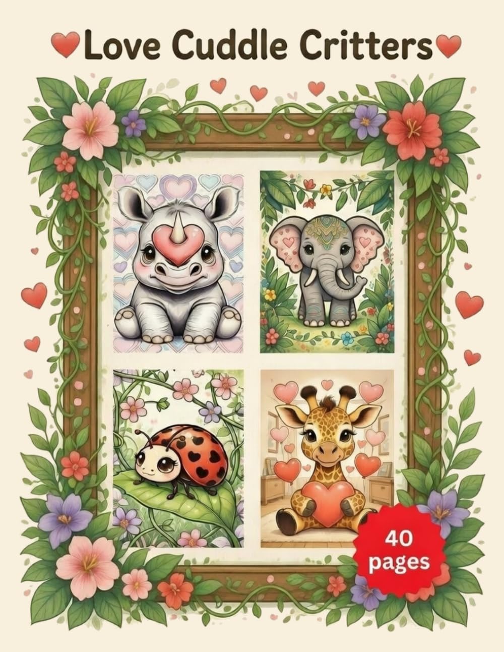 Love Cuddle Critters: Relax & Color 40 Pages of Adorable Critters Wrapped in Hearts & Flowers