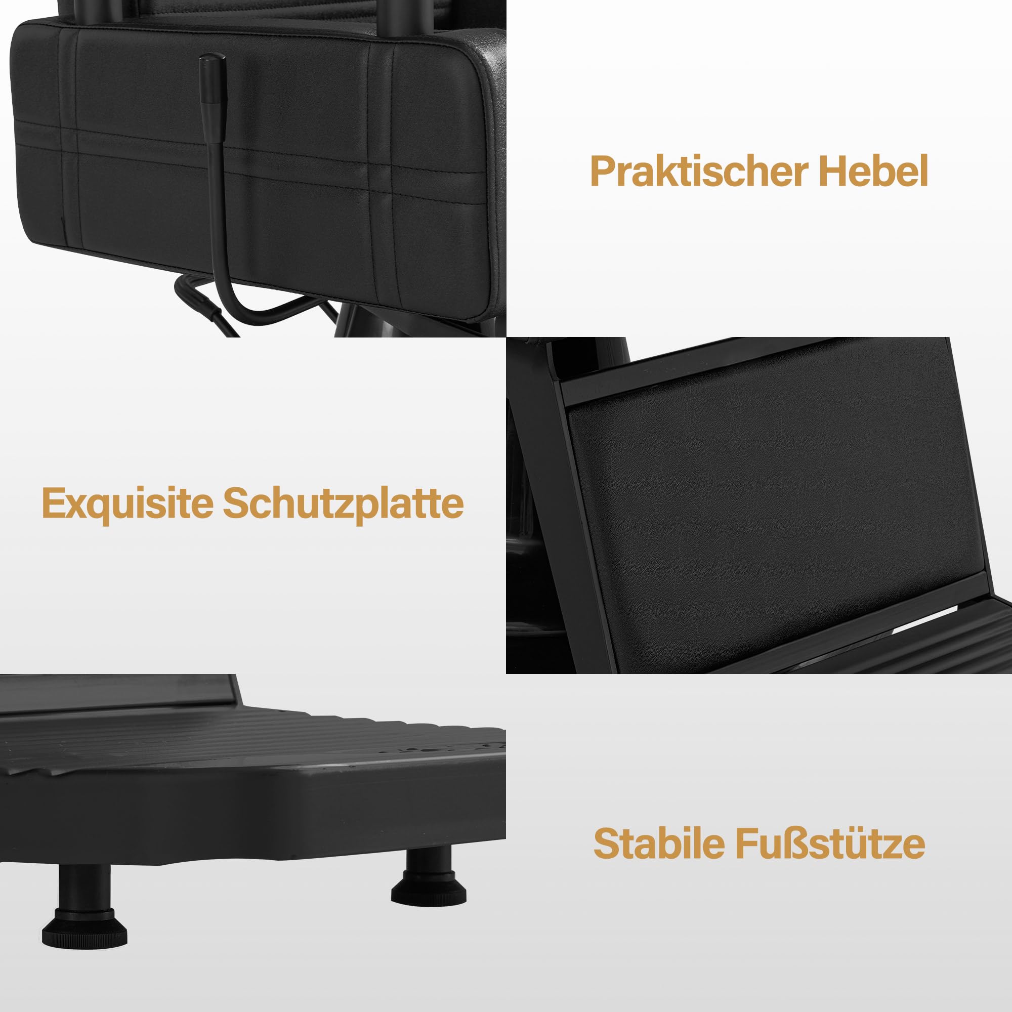 Barberpub Friseurstuhl mit Kopfstütze Kippbar, Friseureinrichtung mit Hydraulikpumpe 360° Drehbar, Bedienungsstuhl Höhenverstellbar, Barber Stuhl Friseurstühle Kunstleder, 3841 (Schwarz)