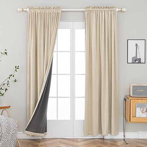 Miniatura 4 de PLEASANT BOULEVARD Cortinas de terciopelo 2 paneles Cortinas opacas pesadas con bolsillo para barra, cortinas de oscurecimiento con aislamiento