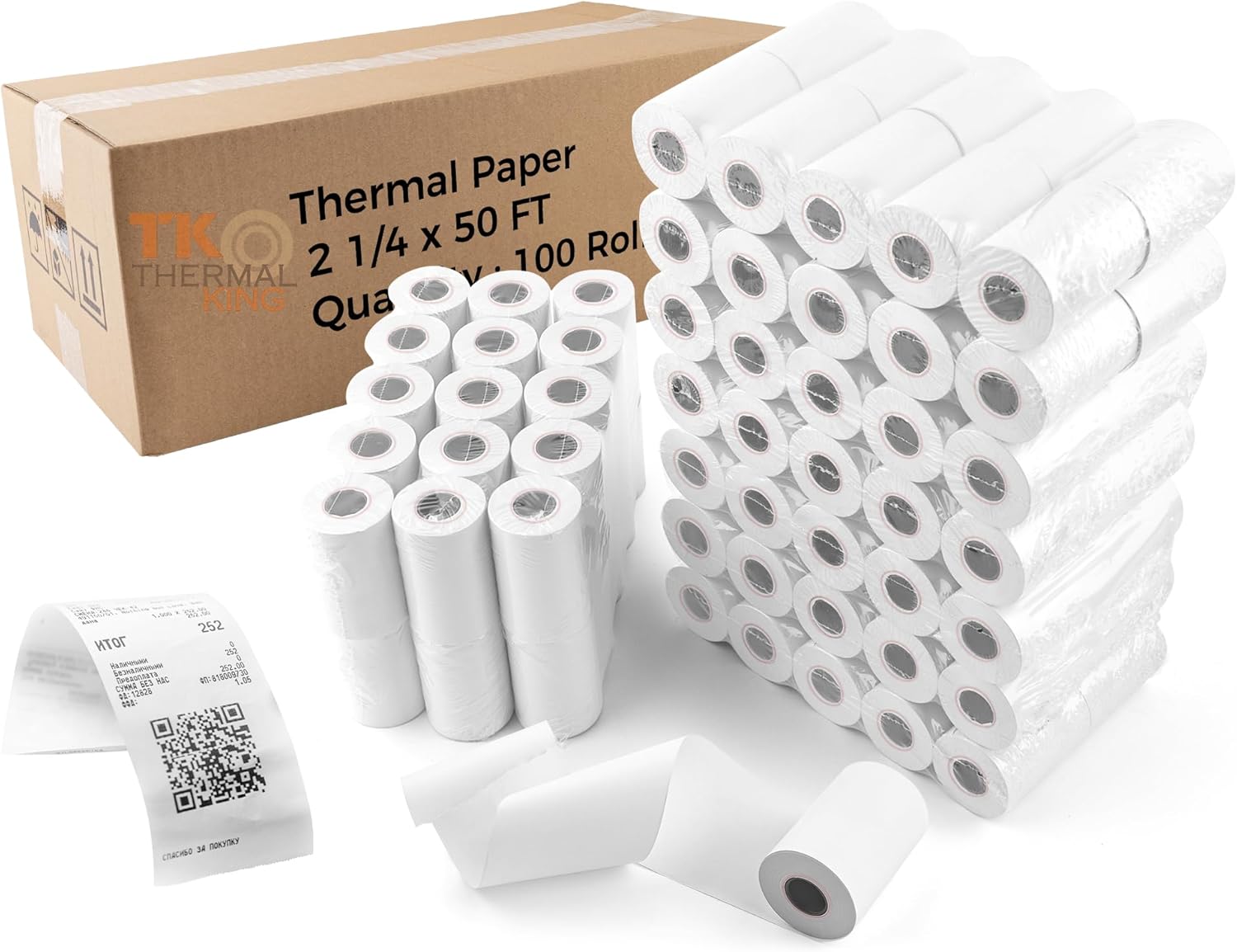 (100 Rolls) 2 1/4" x 50' Thermal Paper, POS Receipt Paper for Retail Business Cash Register, Fits All Credit Card Terminal