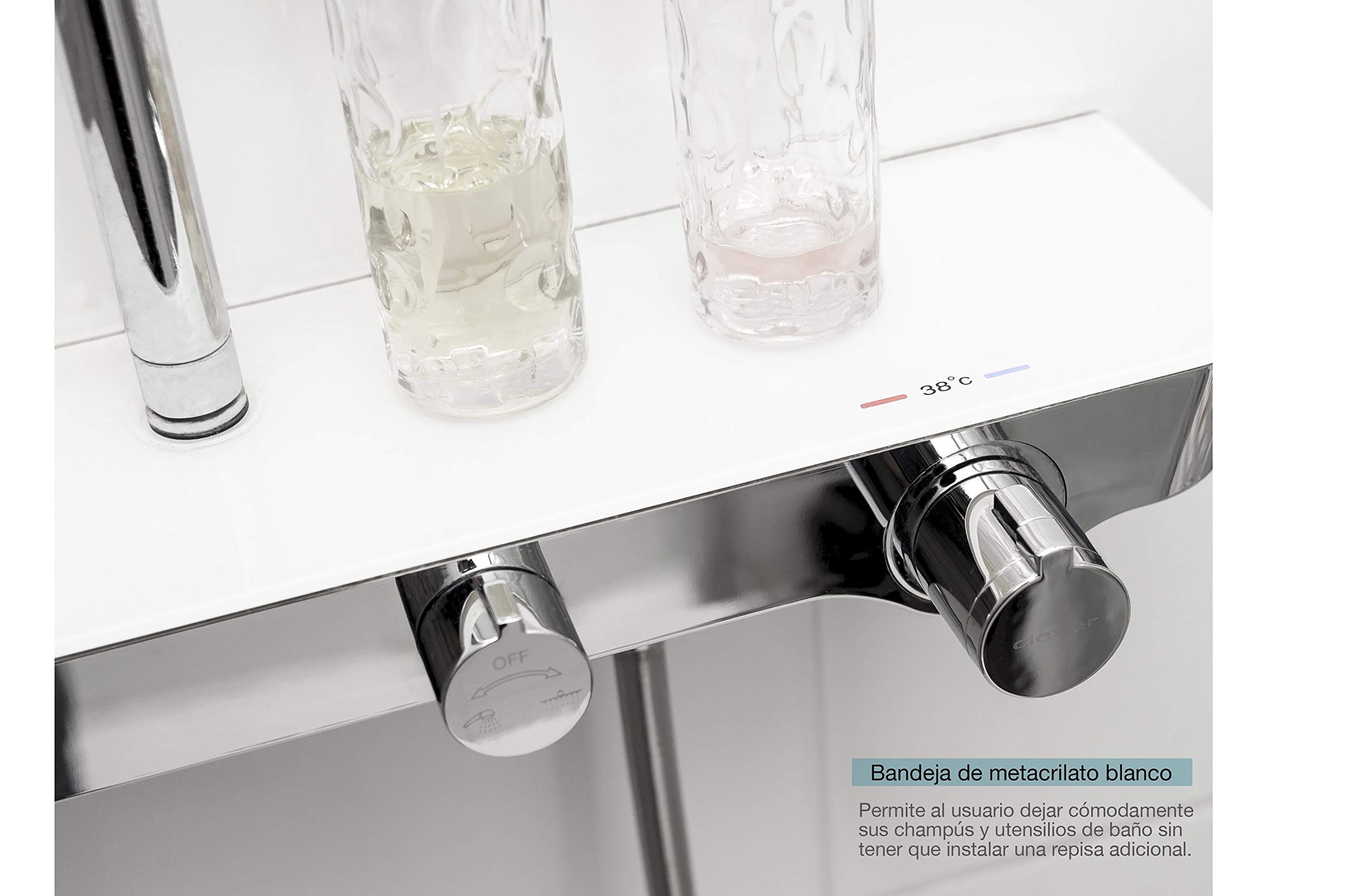 Nine Elegance - Columna ducha extensible termostática, incluye rociador, teléfono, flexo y soporte a pared