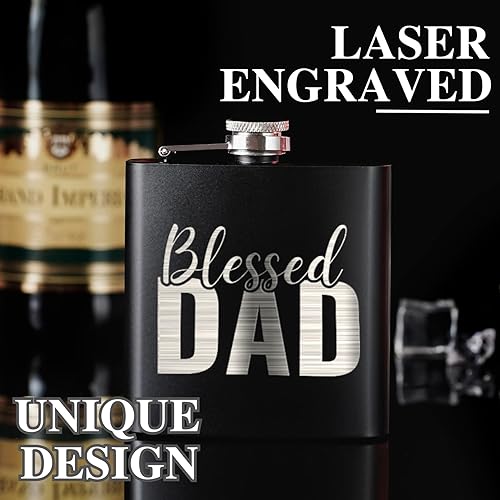 Miniatura 2 de Onebttl Regalos para papá, regalos cristianos para papá, frasco de acero inoxidable negro grabado con láser, 6 onzas, idea para el mejor papá para