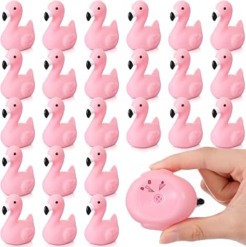 Honoson 24 Pcs Flamingo Rubber Duckies Bulk Flamingos Party Favors Bath Pool Floating Squeak Rubber Ducks for Birthday Party Decoration Cake DecorationCute,Light Pink