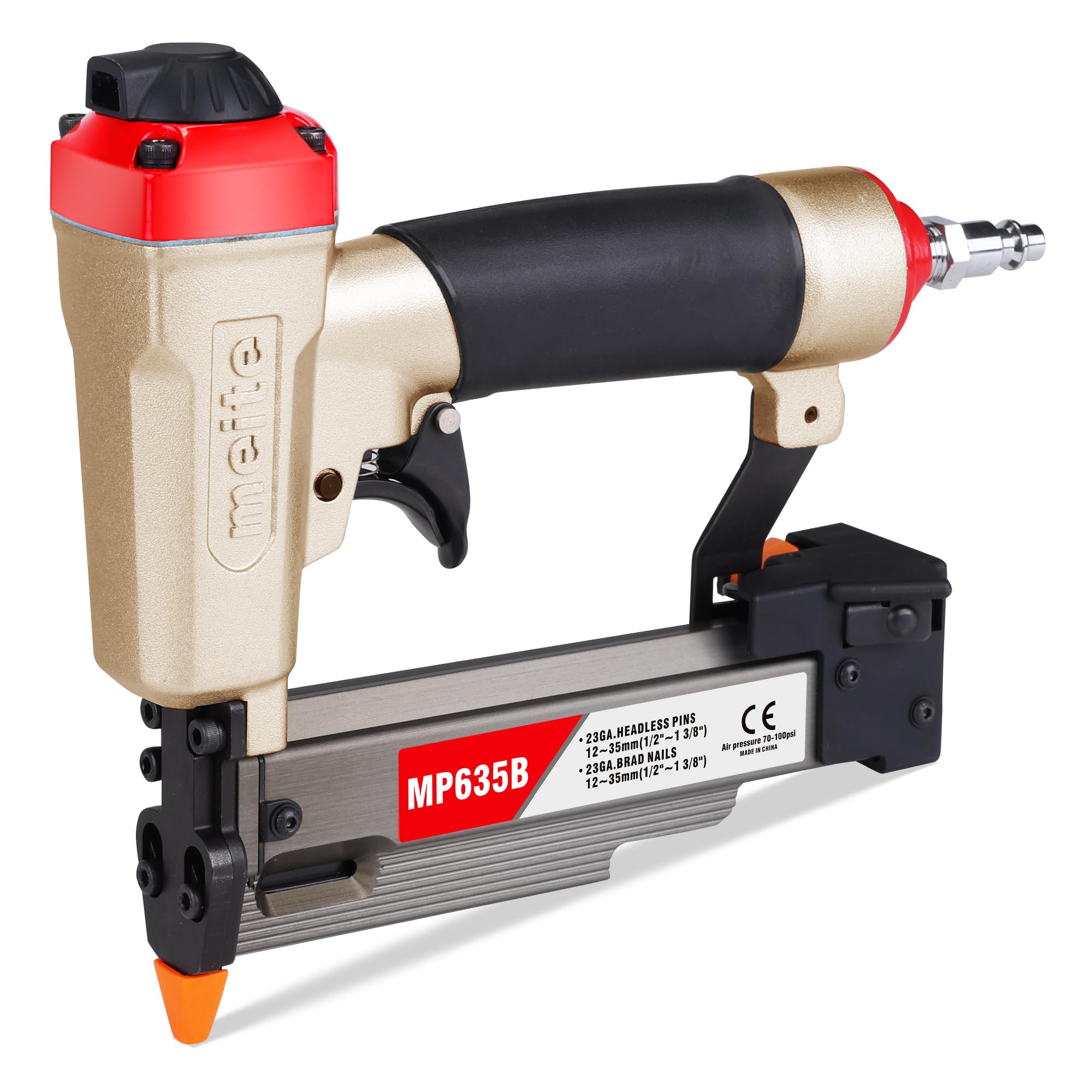 meite MP635B Pin Nailer, Pneumatic 23 Gauge Pin Nailer, Air Micro Pin Nail Gun, Fits 1/2" to 1-3/8" 23 Gauge Pin Nails, Ideal for Paneling, Small Trim