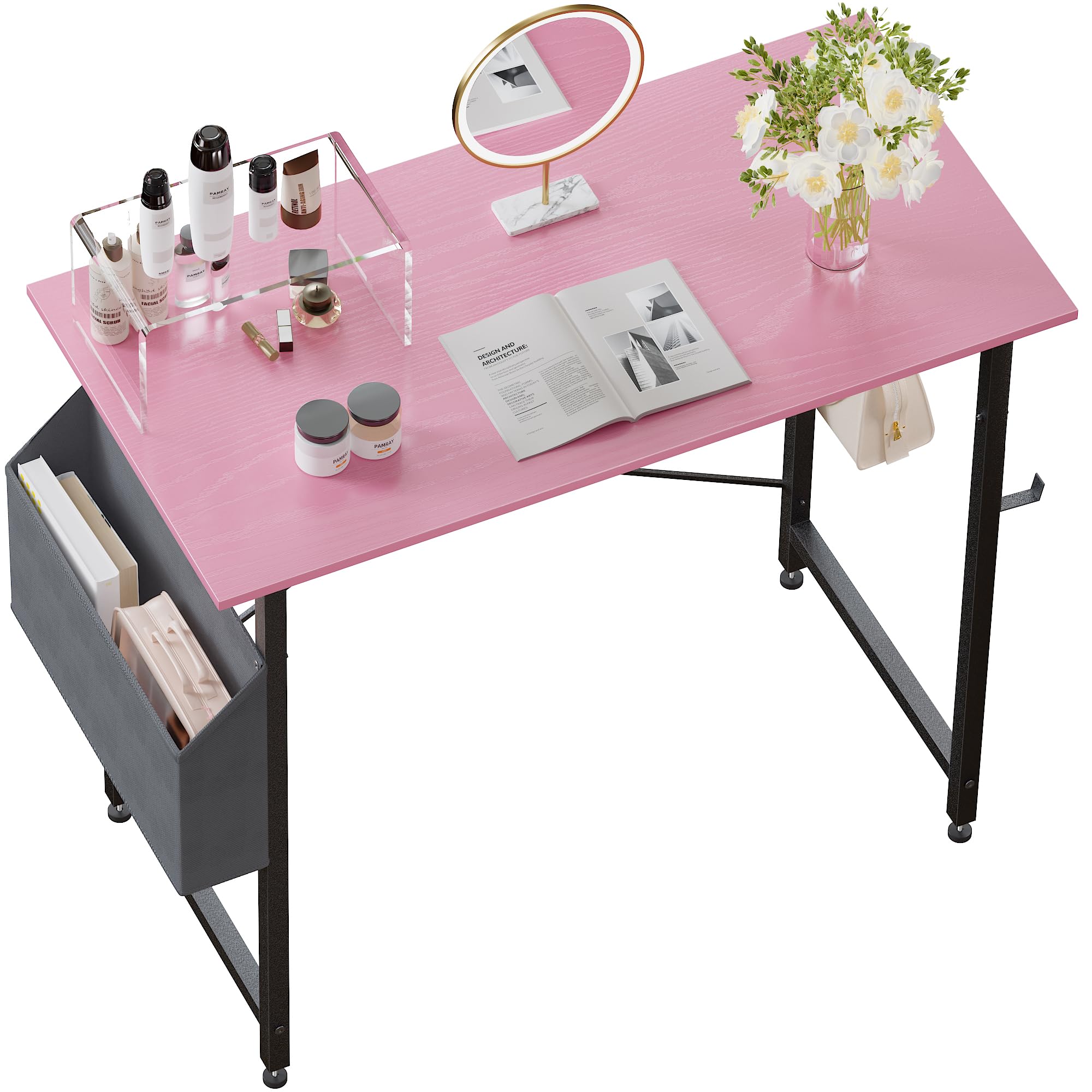 Pamray 32 Inch Computer Desk for Small Spaces with Storage Bag, Home Office Work Desk with Headphone Hook, Small Office Desk Study Writing Table