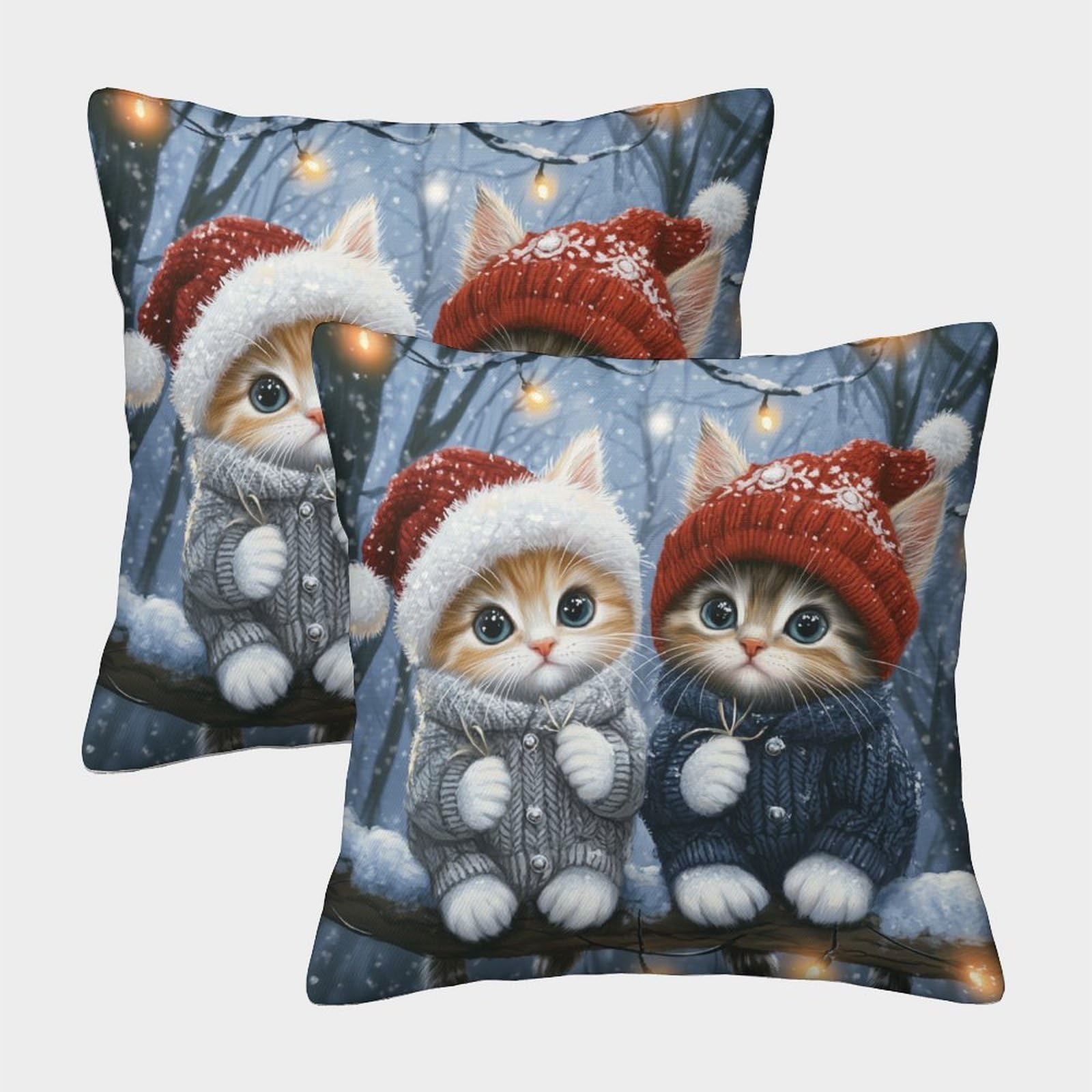kaiyun 2 Pack Cute Kitten,Snow Tree Drawing Pillow Case 50x50cm Throw Pillow Case,Modern Decoration Pattern for Terrace Sofa Bedroom Indoor Outdoor Party
