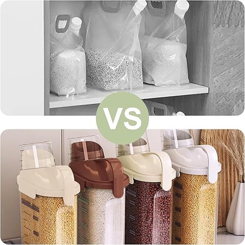 Miniatura 5 de Paquete de 3 recipientes herméticos de almacenamiento de alimentos para cereales y alimentos secos con asas y tapas, recipientes de plástico