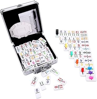 Mexican Train Dominoes with Numbers, Color Double 12 Numerical Number Dominoes Set Chicken Foot Dominoes Set with Aluminum Case, 91 Tiles…