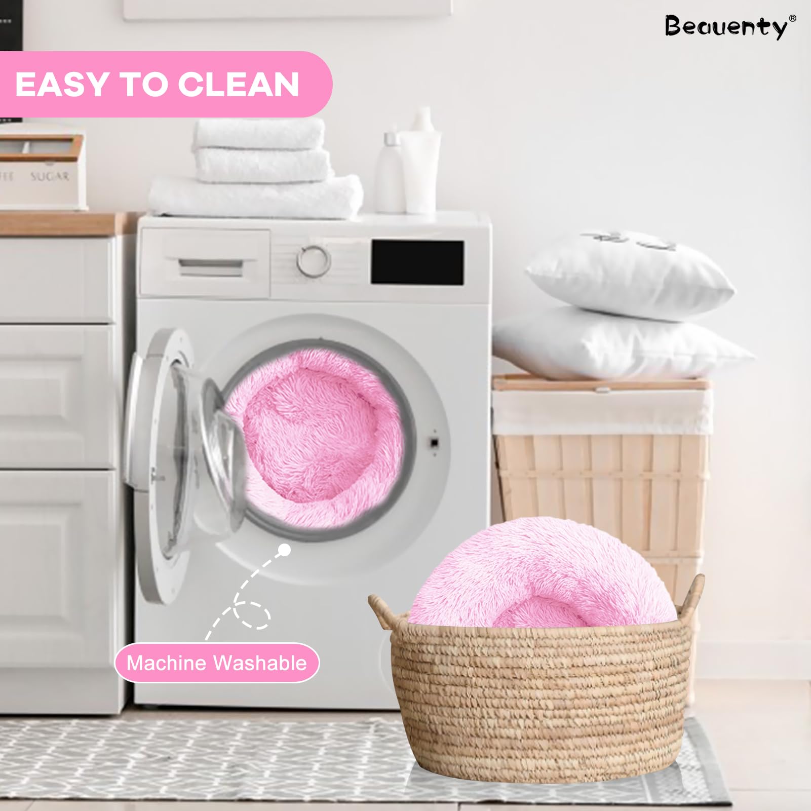 بيونتي سرير قطط دائري من القطيفة، سرير كلب صغير فائق النعومة، عش للقطط مع قاعدة غير قابلة للانزلاق، سرير نوم للحيوانات الاليفة ذاتي الدفء، عش للحيوانات الاليفة للقطط والكلاب والقطط الصغيرة والجراء