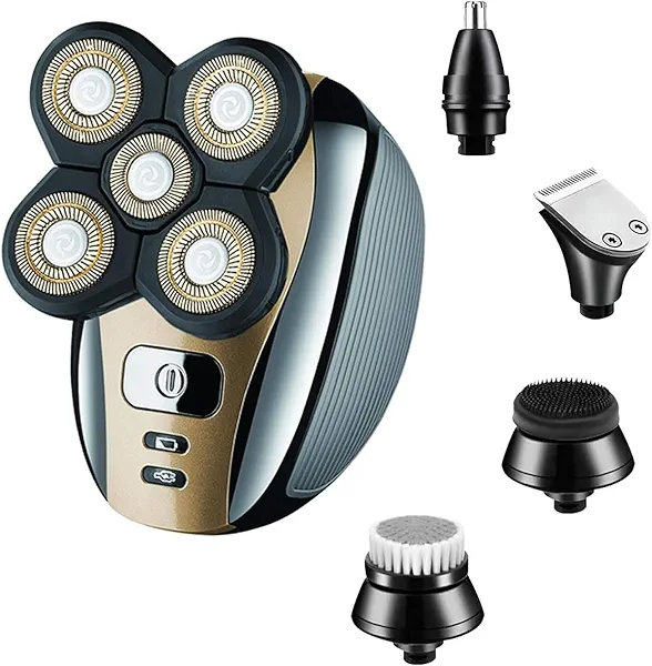 Electric Razor for Men Head Shaver for Bald Men Grooming Kit 5 in 1 Wet Dry Rotary Shavers Nose Hair Beard Trimmer Clippers Facial Cleansing Brush Cordless Waterproof USB Charging Rechargeable