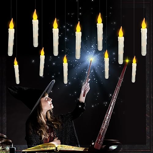 Miniatura 4 de Floating Candles with Magic Wand Remote Control, 12 PCs Flameless Candles Hanging Window Taper Candles Set Flickering Warm Light Floating Battery