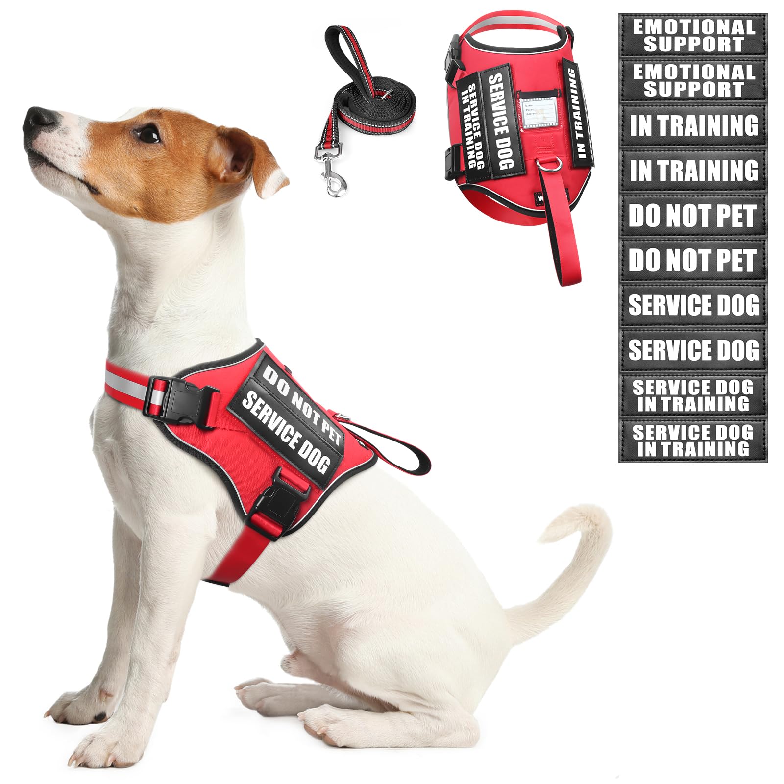 Service Dog Harness and Leash Set, Training Dog Vest with 10 Dog Patches, Emotional Support Therapy Dog Vest Harness for Small Medium Large and Extra