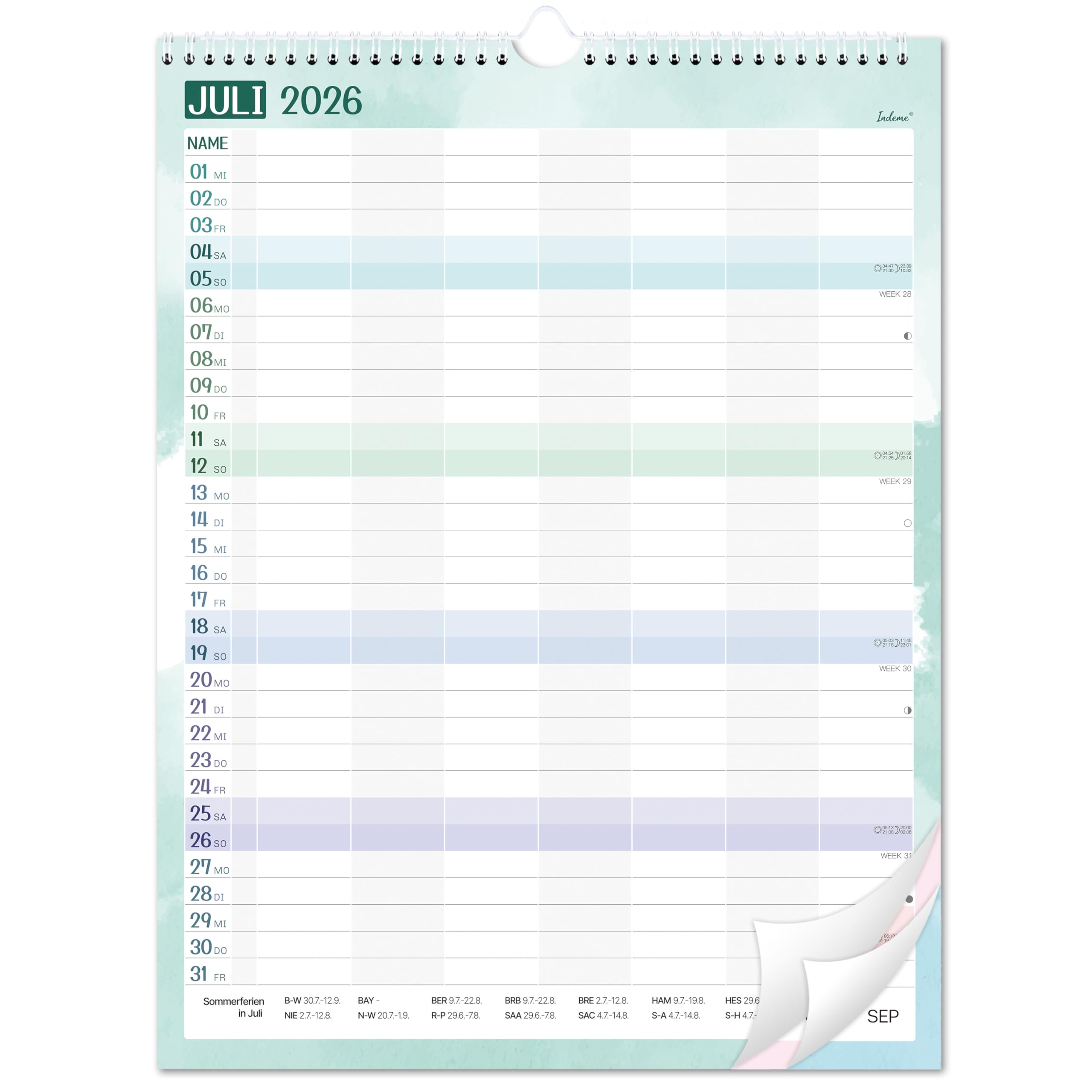 Family Planner 2026 2027 - Calendar 2026 2027 Family Planner 7 Columns Family Calendar from July 2026 to December 2027, 33 x 44 cm, Colour