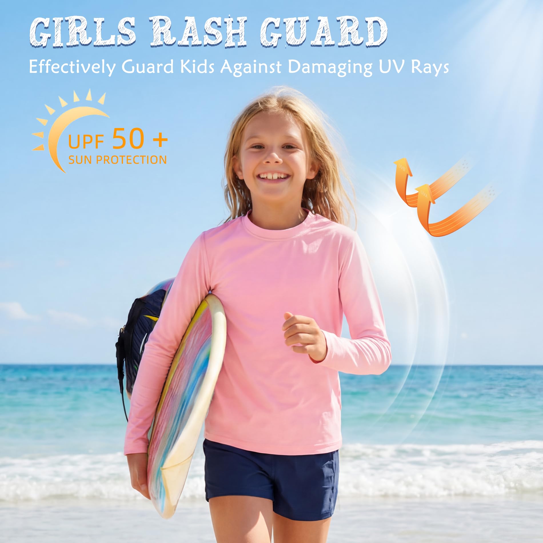 American Trends Rash Guard: UPF+ 50, maglietta a maniche lunghe con protezione UV per ragazze, leggera e ad asciugatura rapida, 5-16T