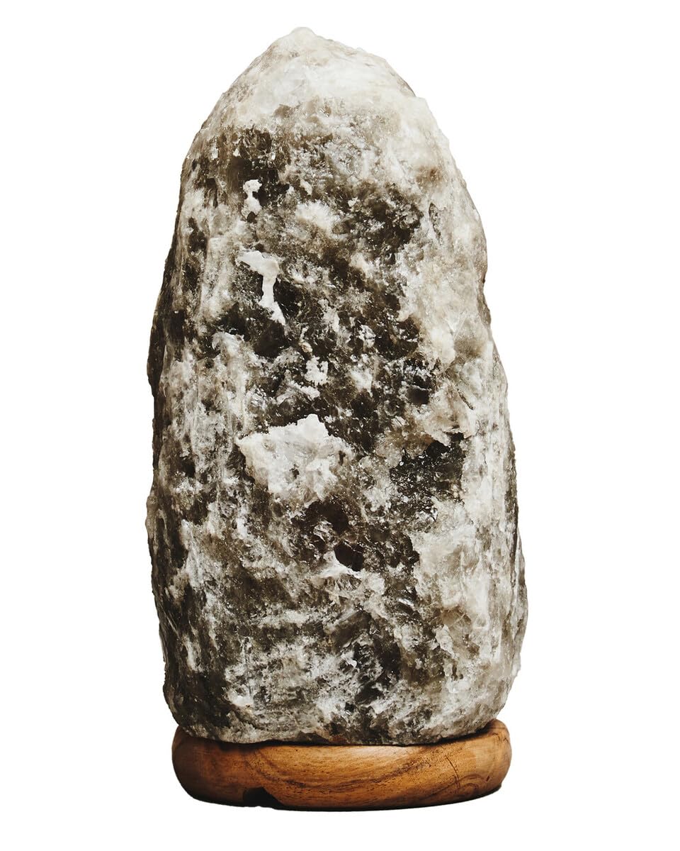 Premier Housewares Grey Natural Salt Lamp Small Room Lamp Irregular Oblong Shape with Calming Grey Glow Grey Desk Lamp Wood Base 23cm x 12cm x 12cm